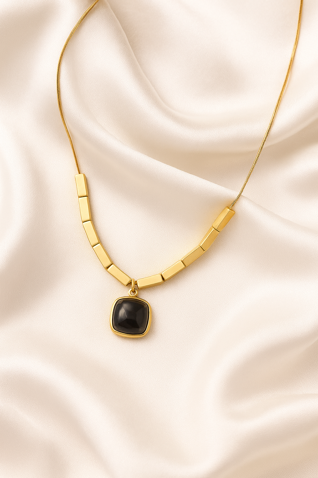 Zelra Bold Black Square Pendant Necklace in Gold Finish (Imitation Jewelry)