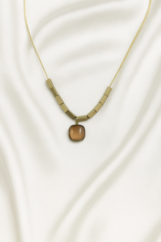 Elegant Brown Stone Pendant Necklace in Gold Finish (Imitation Jewelry)