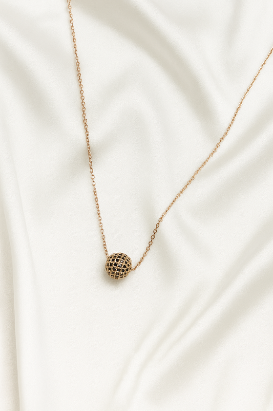 Zelra Gold-Tone Minimalist Black Bead Necklace