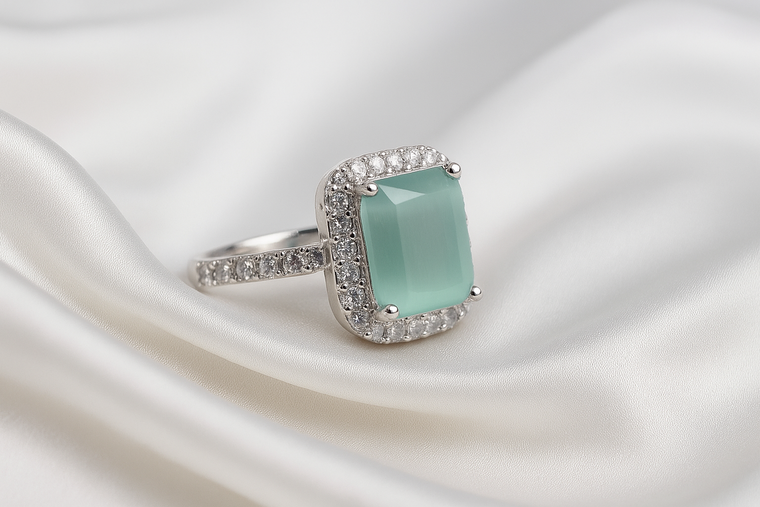 Zelra Light Green stone American Dimond finger ring for woman / Fancy and Ethenticwear WSAD-01