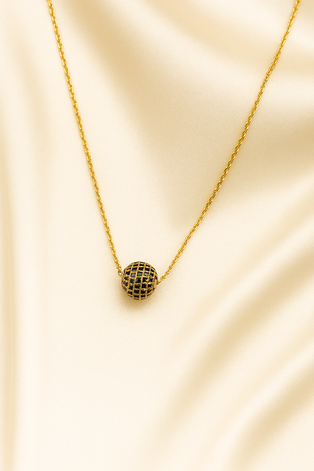 Zelra Gold-Tone Minimalist Black Bead Necklace