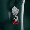 Zelra Rhodium Plated AD Ruby Red Teardrop Earrings