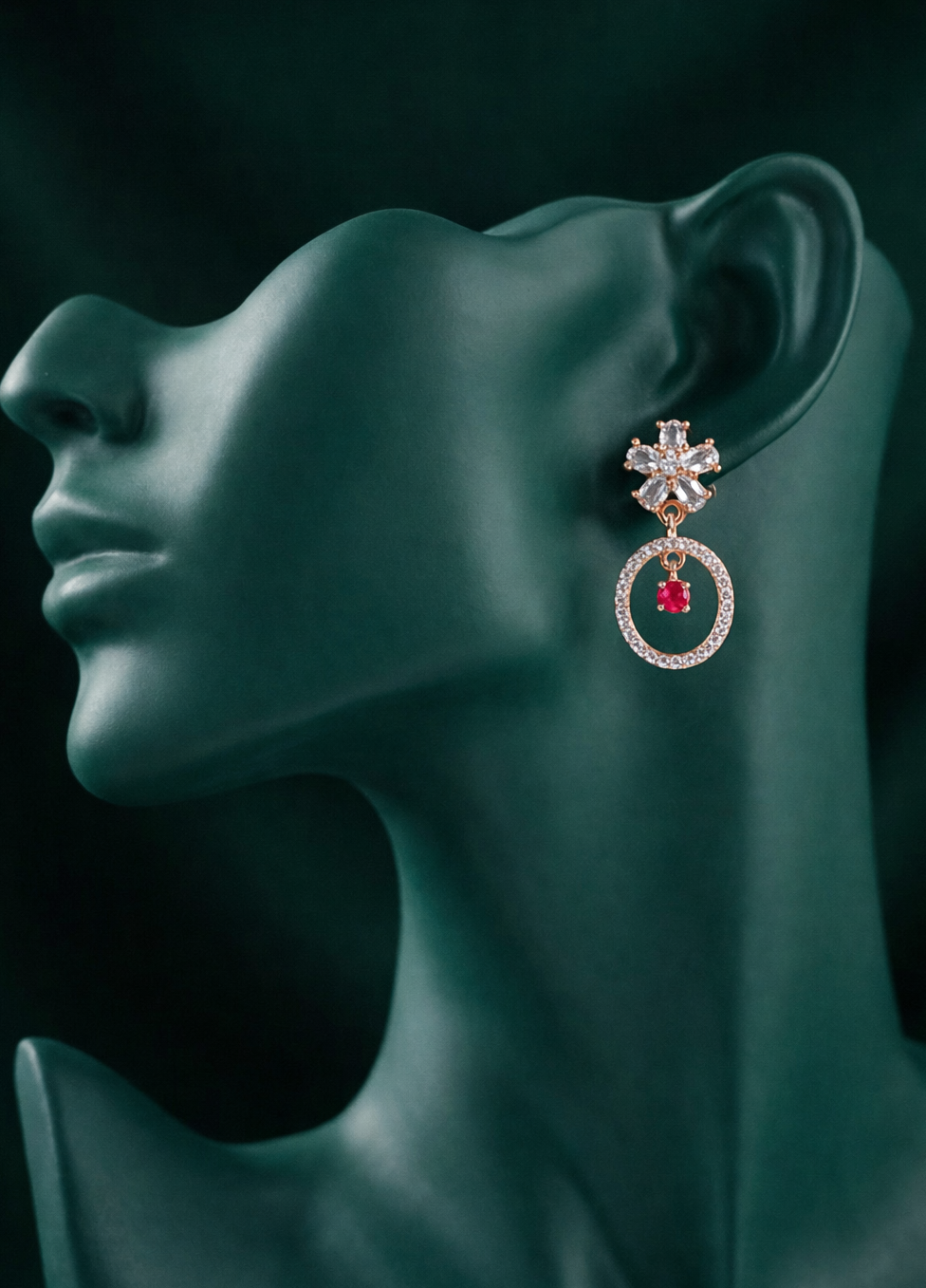 Elegant Rose Gold-Plated Oval Drop Earrings | Red Stone by Zelra Jewellery ✨