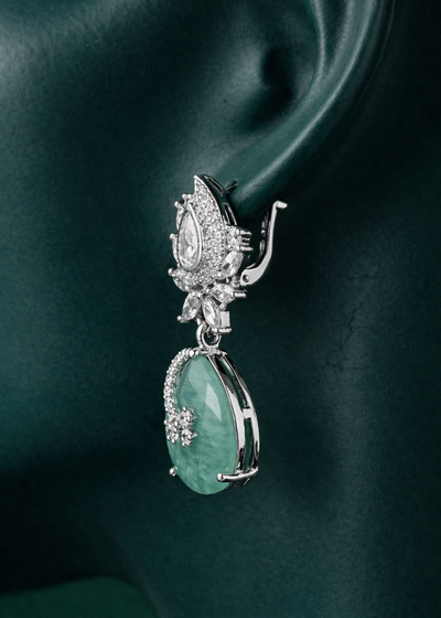 Exquisite Silver-Plated Emerald Green Drop Earrings by Zelra Jewellery ✨