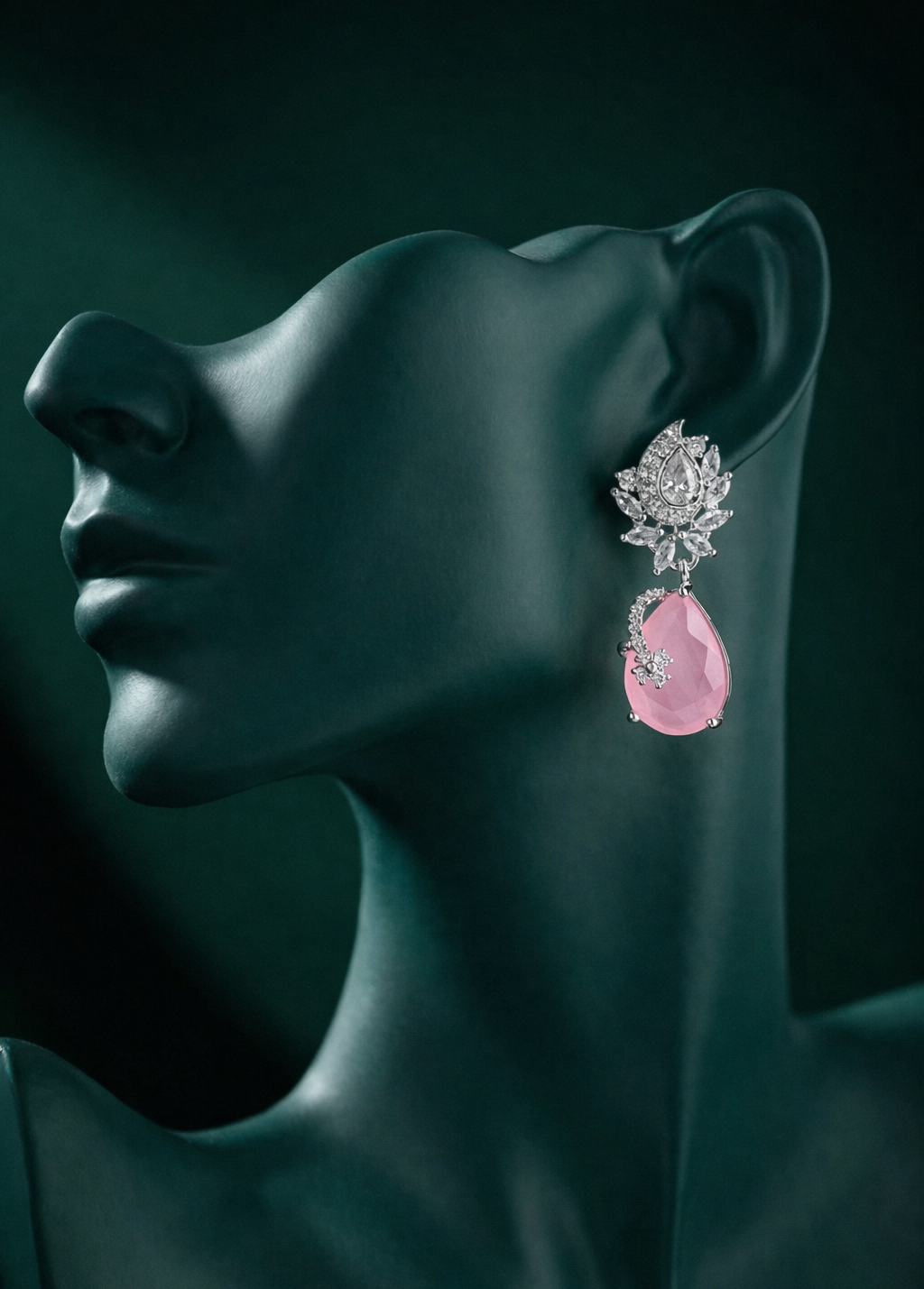 Exquisite Silver-Plated Teardrop Drop Earrings | Pink & Green by Zelra Jewellery ✨