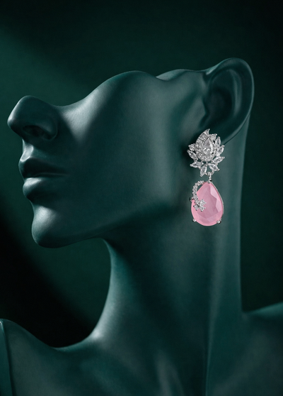 Exquisite Silver-Plated Teardrop Drop Earrings | Pink & Green by Zelra Jewellery ✨