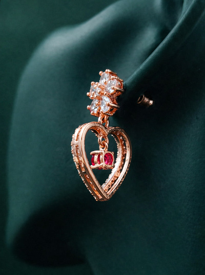 Romantic Rose Gold-Plated Heart Drop Earrings | Red Stone by Zelra Jewellery ✨