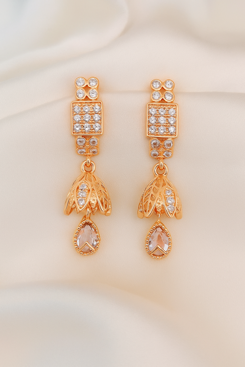 Zelra Rose Gold Plated Imported Jhummer Balli Butti Earrings for Women's & Girls RGPJ-04