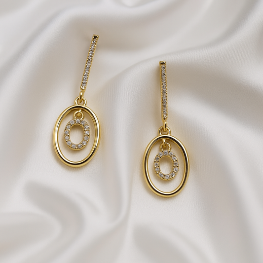 Zelra Rose Gold AD Earrings | Elegant Anti-Tarnish Earrings | Double Teardrop Earrings | Daily Wear Rose Gold Earrings | Chic AD Statement Earrings RGA-01