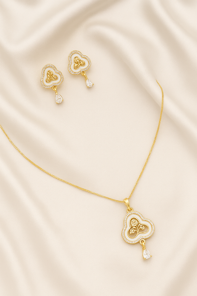Zelra A D DIAMOND GOLD PLATED DESIGNER FORMING CHAIN PENDANT WITH EARRING DGP-02