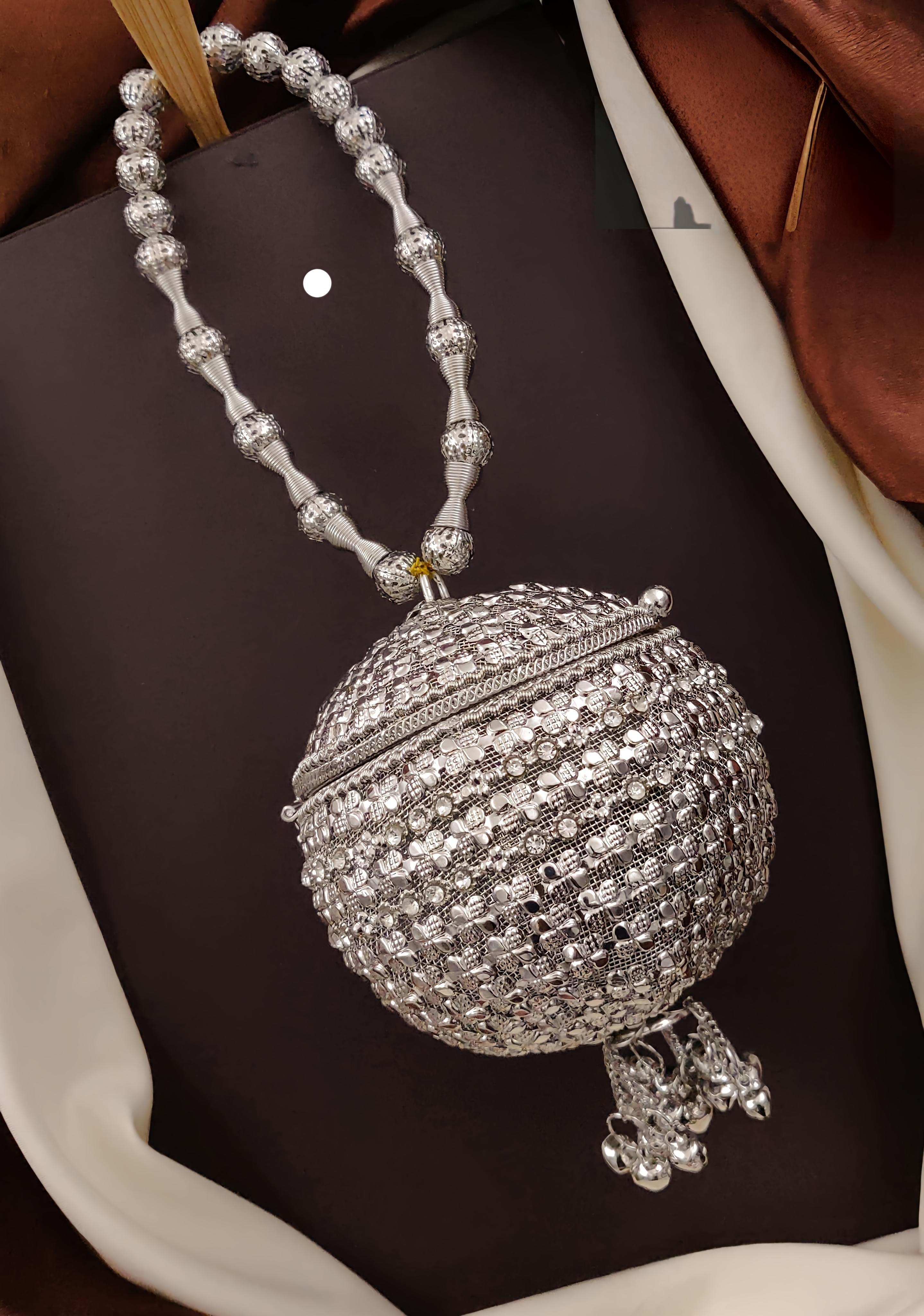 Silver-Plated Designer Potli Purse with Beaded Handle
