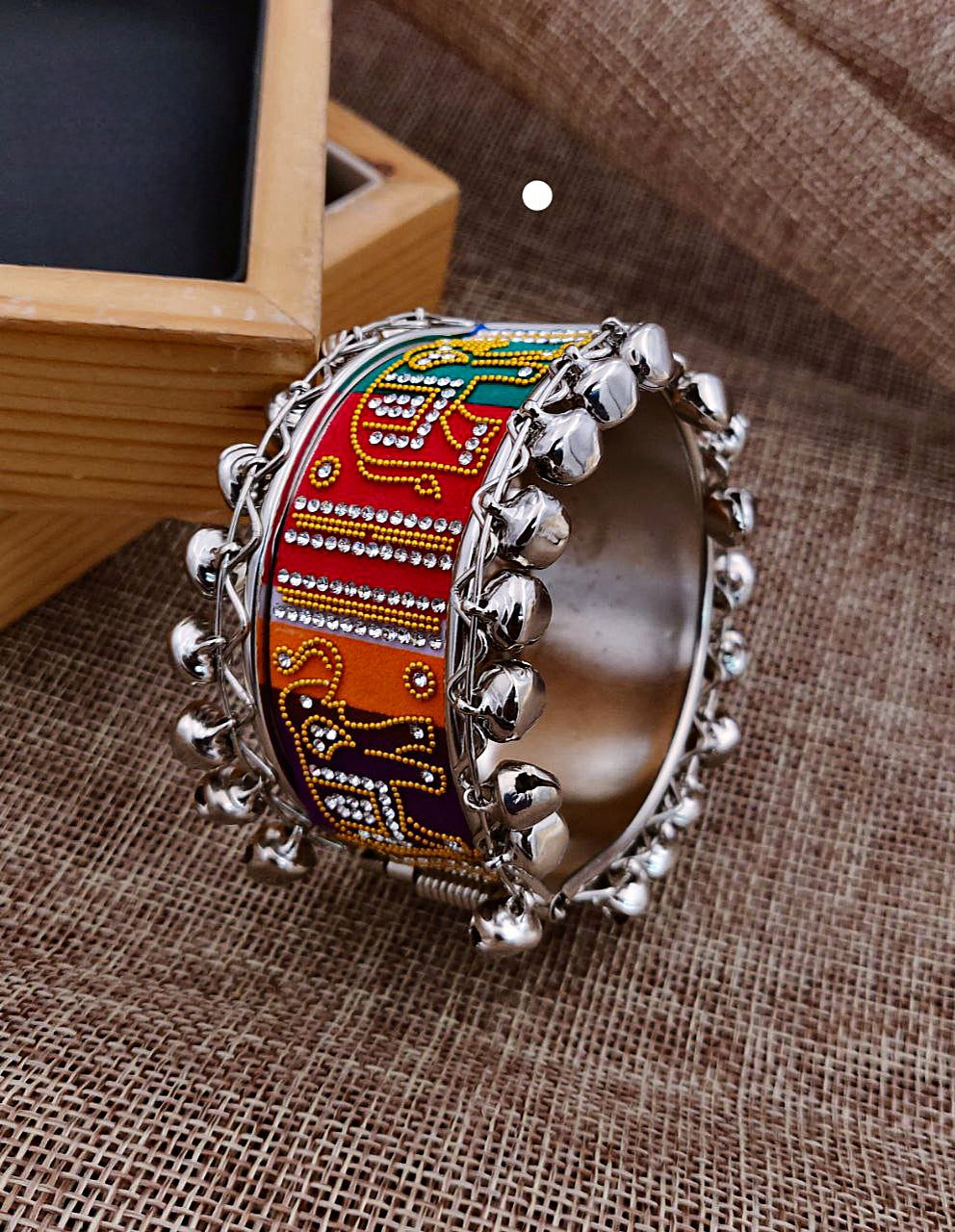 Tribal Oxidized Kada with Multicolor Enamel & Ghungroo Bells