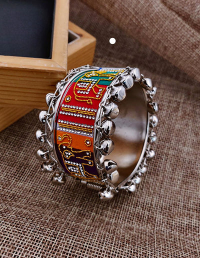Tribal Oxidized Kada with Multicolor Enamel & Ghungroo Bells