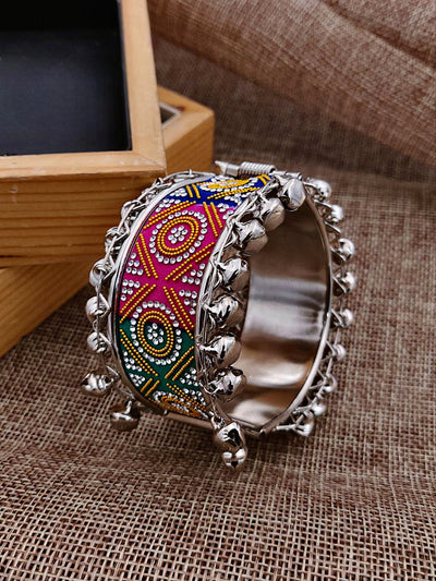 Tribal Oxidized Kada with Vibrant Enamel & Ghungroo Bells