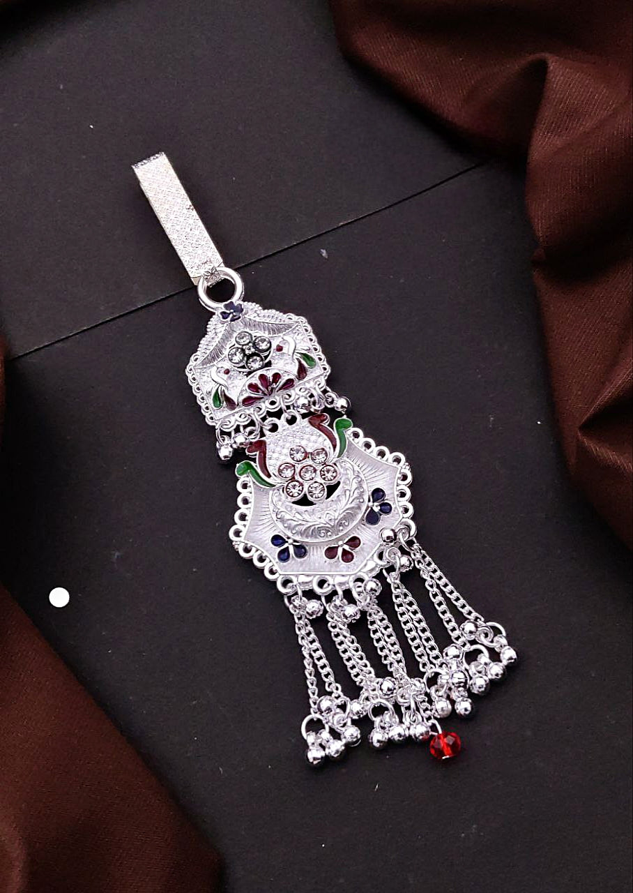 Oxidized Silver Juda Pin with Multicolor Enamel & Dangling Chains