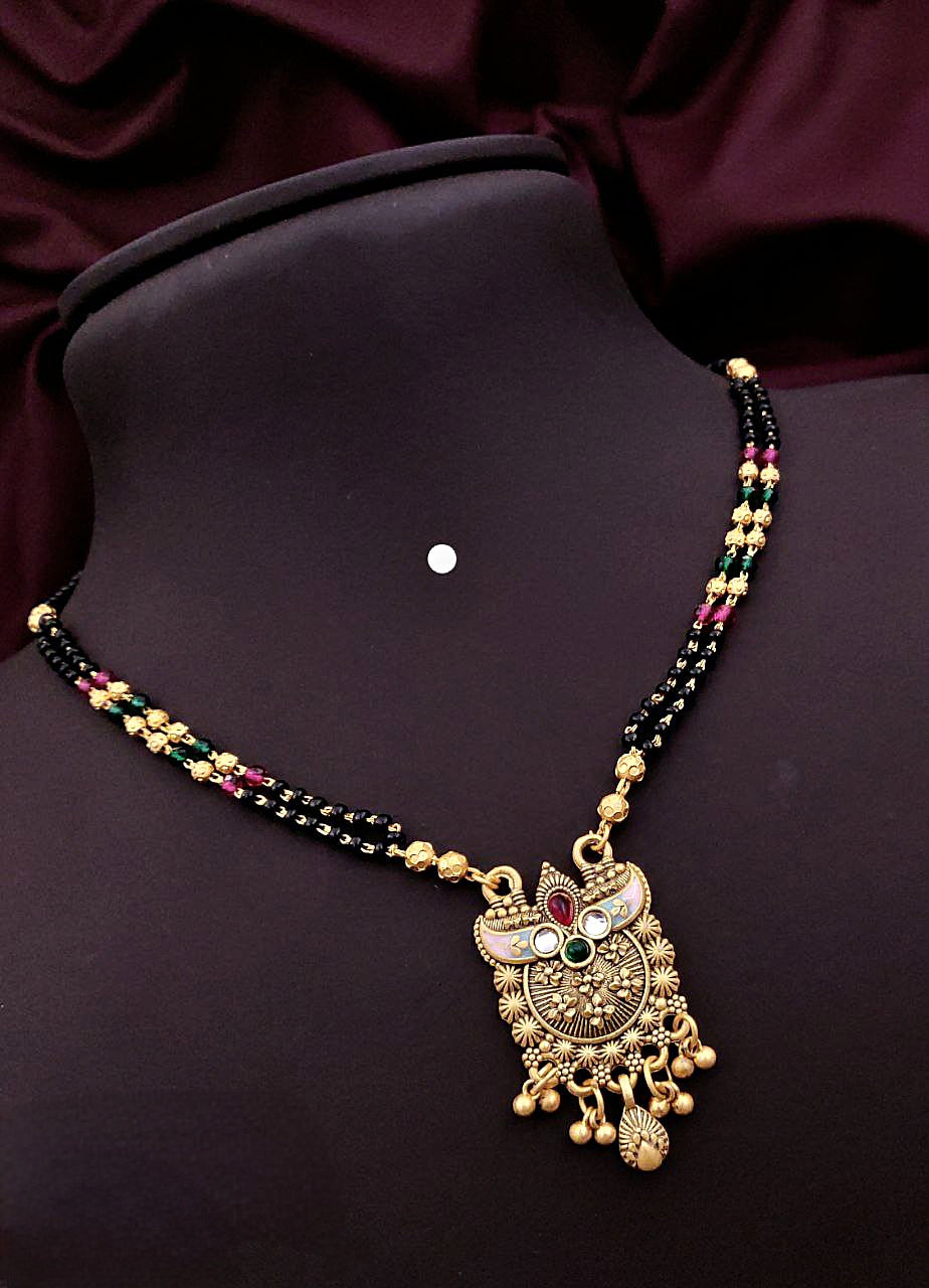 ✨ Gold-Toned Traditional Mangalsutra with Colorful Meenakari Pendant