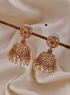 Antique Gold-Plated Jhumka Earrings with Pearl Beads