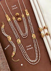 Royal Gold-Plated Pearl Jewellery Set with Long Haar, Necklace, Bracelet & Earrings