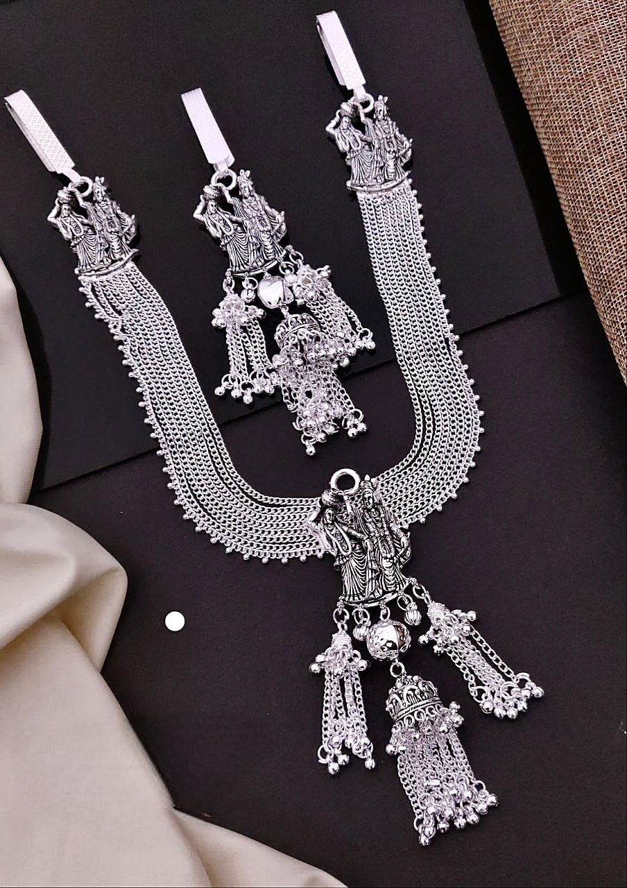 Antique Oxidized Silver Temple Kandora Set with Intricate Juda