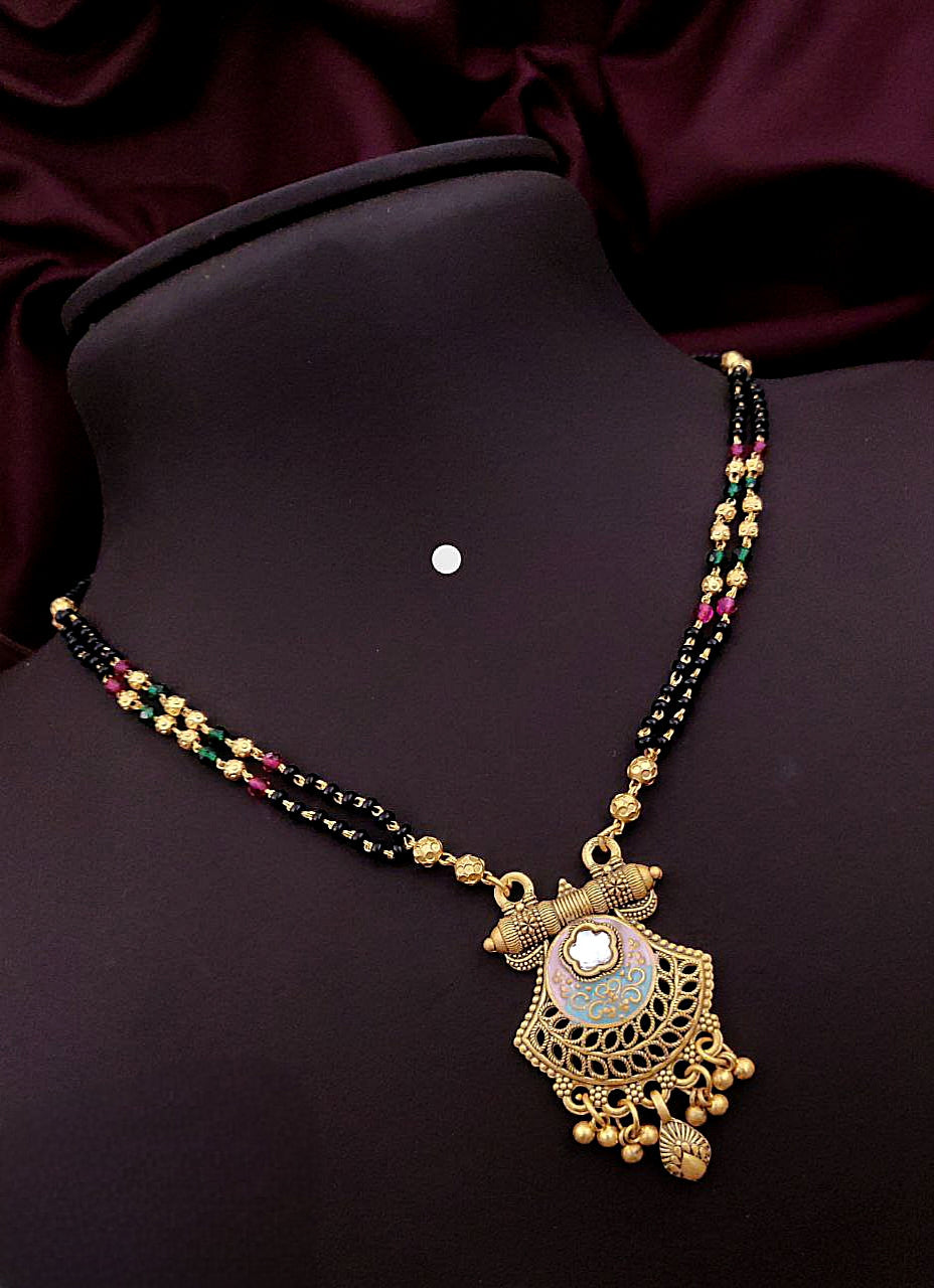 Traditional Gold-Plated Mangalsutra with Antique Round Pendant
