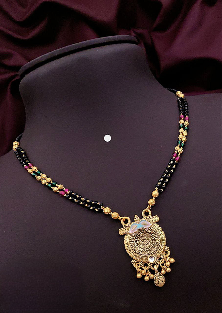 Traditional Gold-Plated Mangalsutra with Antique Round Pendant