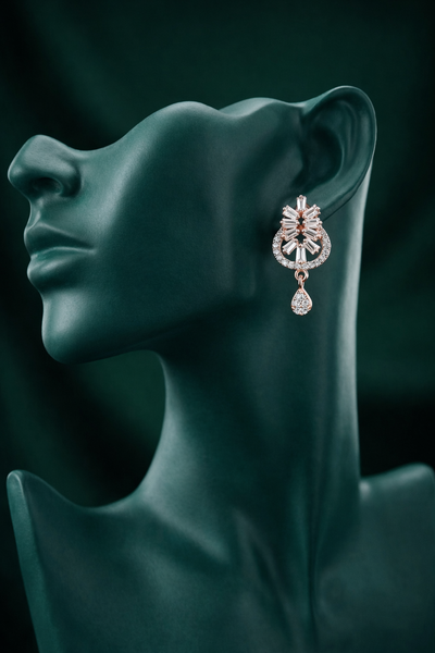 Premium Rose Gold AD Geometric Drop Earrings