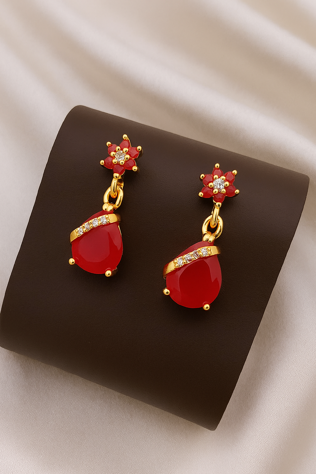 Zelra Ruby Bloom Teardrop Earrings – A Bold Statement of Elegance