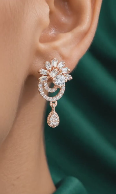 The Radiant Bloom: Rose Gold American Diamond Drop Earrings